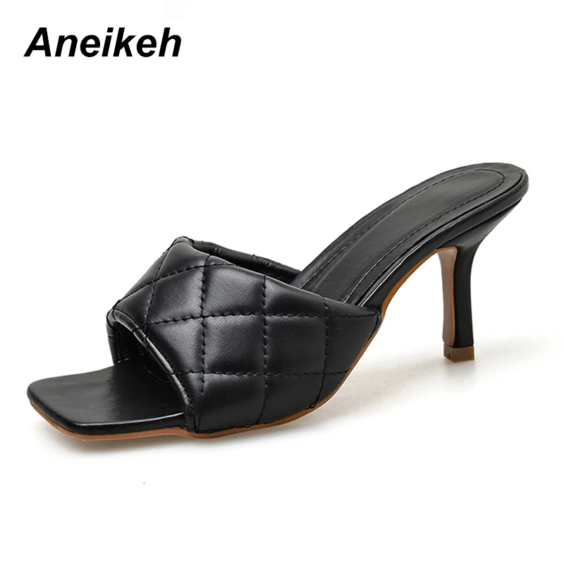 Новые модные мягкие кожаные туфли лодочки Aneikeh 8 см женские сандалии с квадратным
