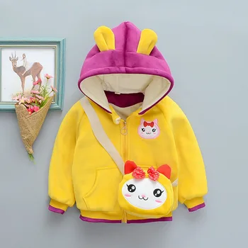 

Children Kids Winter Warm Cartoon Animal Zipper Jacket Hooded Coat With Bag Polyester Sweet and Lovely Style Thick Clothes W1125