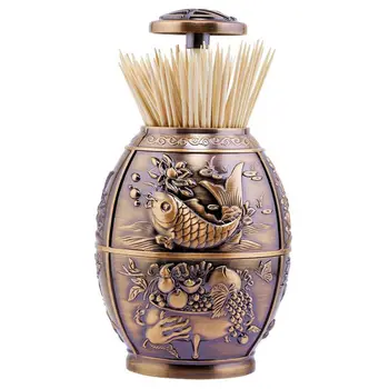 

Push Style Retro Automatic Toothpick Holder Case Can Box Container For Home Restaurant Café Club Bar Hotel Usage (Red Bronze)