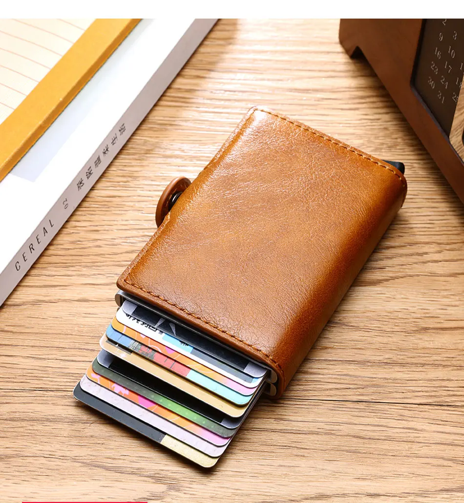 Top Quality Rfid Wallet Men Money Bag Mini Purse Male Aluminium Card Wallet Small Clutch Leather Wallet Thin Purse carteras 2020