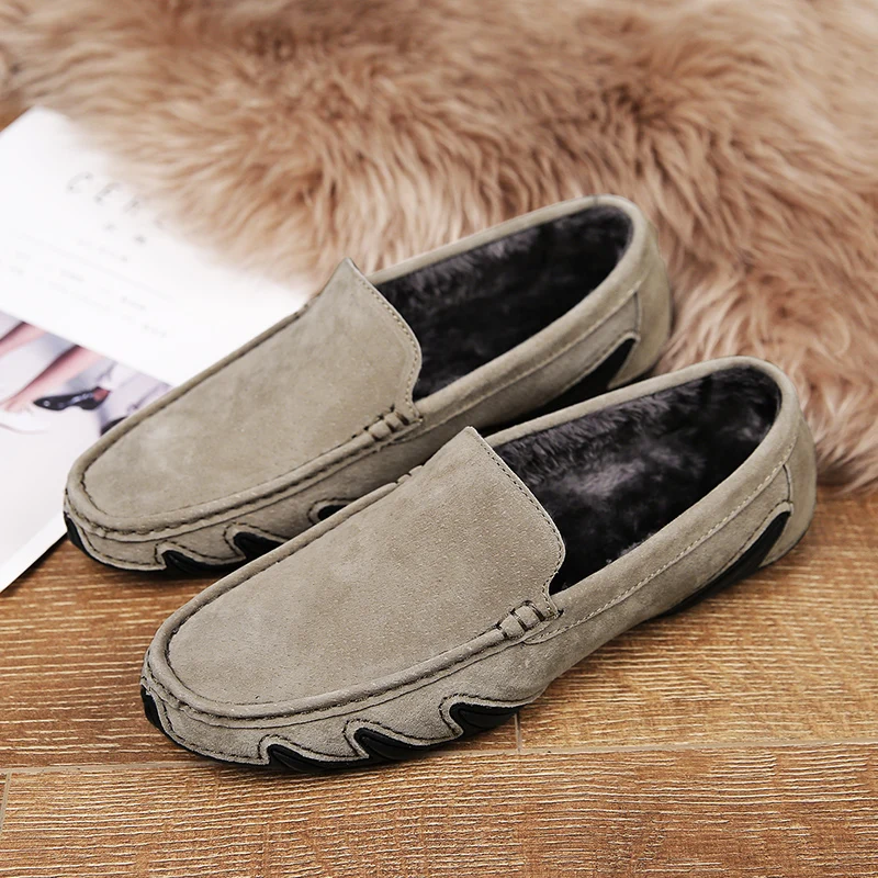 

Men Winter Casual Loafers with Plush Warm Snow Loafers for Men Comfortable Fur Inside Walking Shoes Mens Large Size 45 46