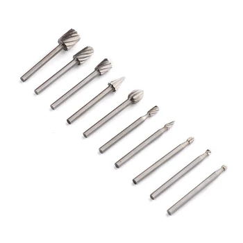 

10pcs HSS Routing Router Grinding Bits Burr File Set Milling Cutter 1/8 inch Shank For Dremel Engraving Wood Rotary Tool