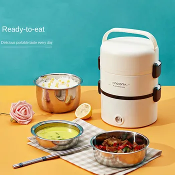 

Mini Electric Rice Cooker Stainless Steel 3 Layers Steamer Portable Meal Thermal Heating Lunch Box Food Container Warmer