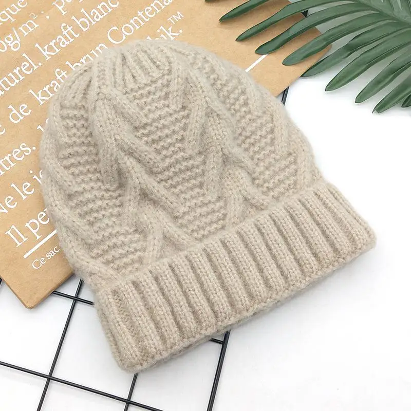 COKK шерстяная шапка Skullie Beanie зимняя женская шапка утолщенная теплая шапка защита ушей вязаные эластичные шапки - Цвет: Beige