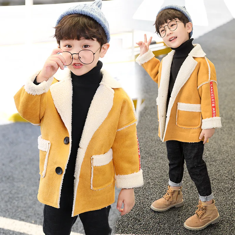 

2018 Children Suede Cuff Webbing Long-sleeved Coat BOY'S Women's Korean-style Fashion Brushed And Thick Warm Childrenswear