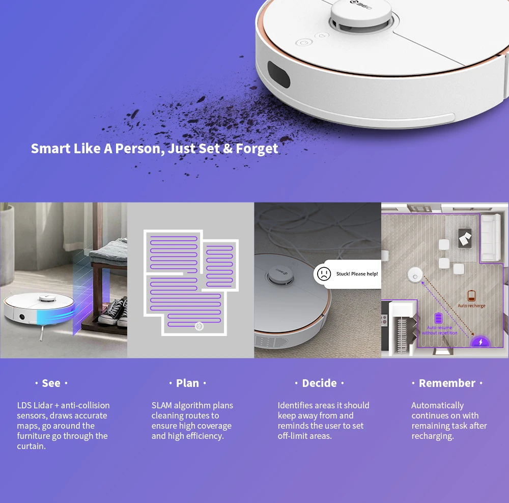 360 S7 Laser Navigation Slam Route Planning 2000Pa Large Suction Ultra-quiet Map Memory Sweeping Floor Mopping Robot International Version - White