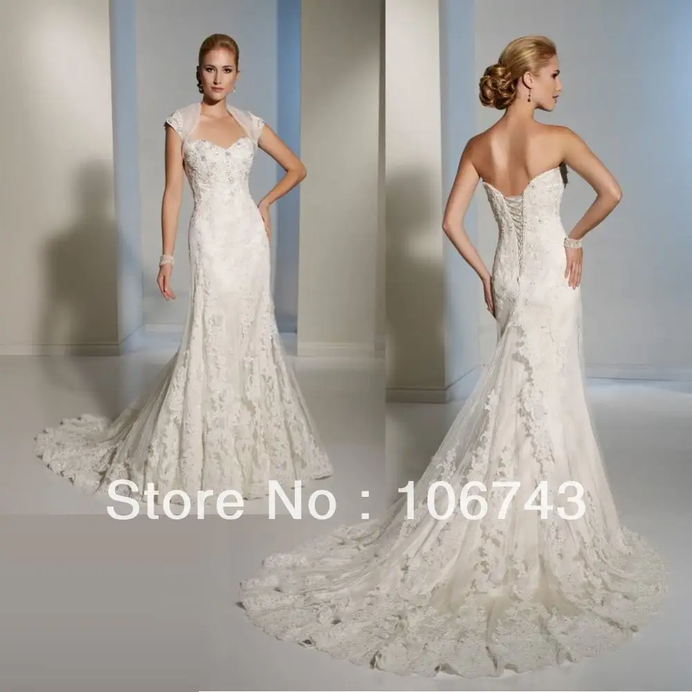 

vestido de noiva brides 2015 Beading sexy sweetheart Lace appliques Bridal mermaid Wedding dress with Jacket free shipping