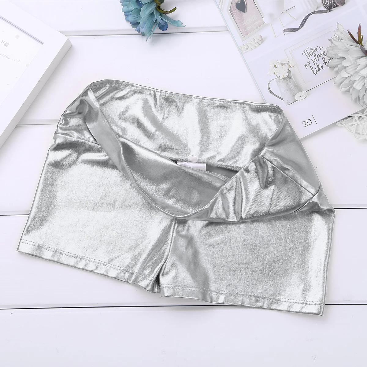 Kids Girls Shiny Metallic Ballet Dance Shorts Children Sports Gymnastics Exercise Fitness Workout Shorts Bottoms Activewear 6-14
