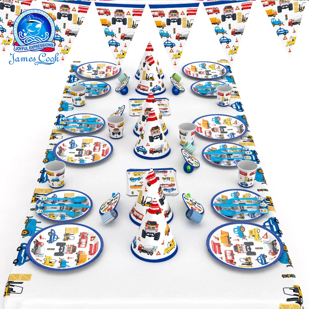 

Cartoon Car Party Disposable Tableware Baby Shower Child Holiday Dishes Plates+Hat+Cup+Napkin+Straw+Tablecloth Party Supplies