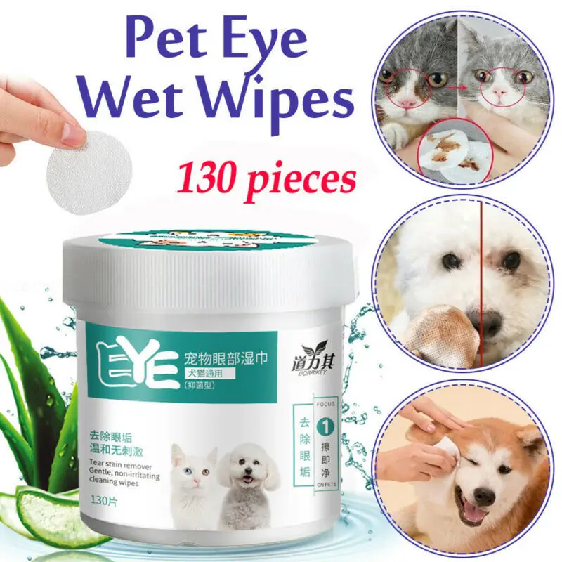 

130 PCS/A Lot Pets Dogs Cats Wipe Pet Eye Wet Wipes Dog Cat Tear Stain Remover Pet Eye Grooming Wipes Pet Grooming Supplies Pets