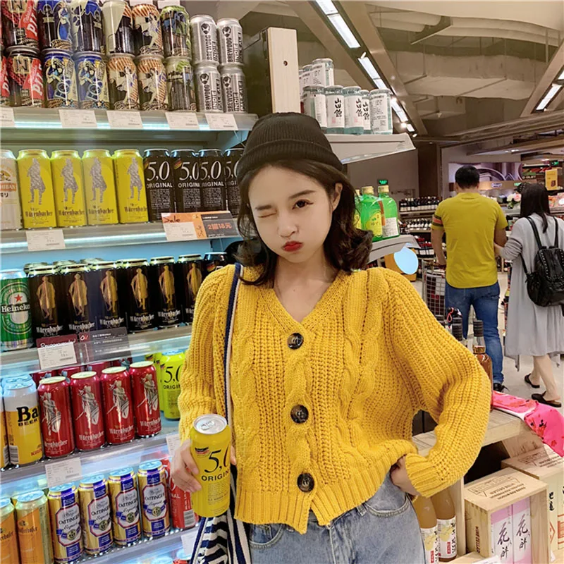 

Women Cardigan Short Autumn Spring Single Button Long Sleeve Fashion European Woman Small Sweaters Female Tops LS016
