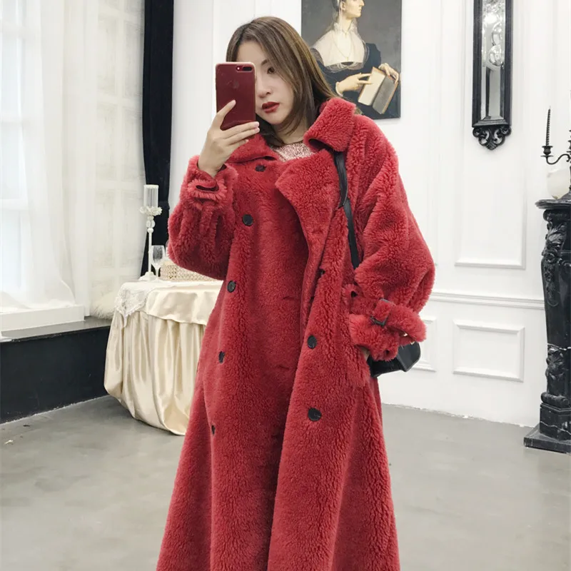 

Real Oversize Sheep Shearling Winter Coat Women Lamb Fur Jacket Overcoat Abrigos Mujer Invierno 2020 121180 YY595