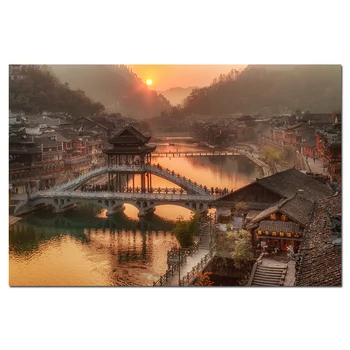 

China Ancient Town of Fenghuang Wallpaper Wall Art Posters Canvas Cloth Fabric Print Painting for Home Decor Picture