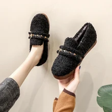 Весенняя повседневная женская обувь в горошек бархатные, из искусственной овечьей шерсти женские лоферы на плоской подошве, без шнуровки, большие размеры 34-41, с круглым носком, oulyyogo