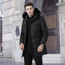 Мужская одежда зима пуховик модный Повседневный тонкий с капюшоном толстый теплый белый утиный пух пуховое пальто мужское длинное пальто мужской