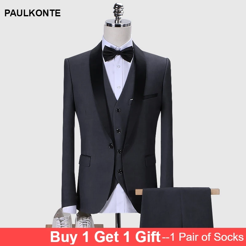 Men'S Classic Slim Green Fruit Collar Suit Three-Piece High Quality Business Gentleman Fashion Simple Men'S Suit Set
