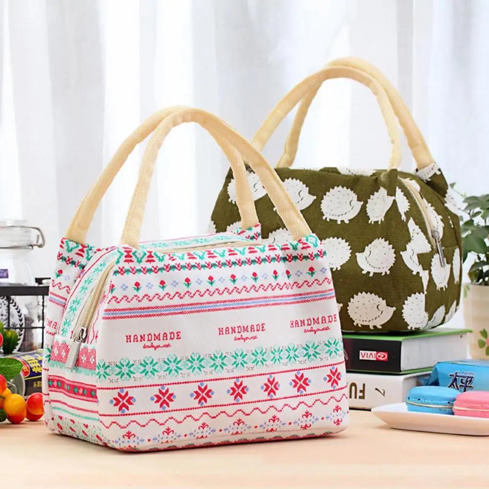 AUGKUN Lunch Bag Insulated Storage Bag Cotton Linen Insulated Thermal Canvas Portable Lunch Bag Promotion In Stock