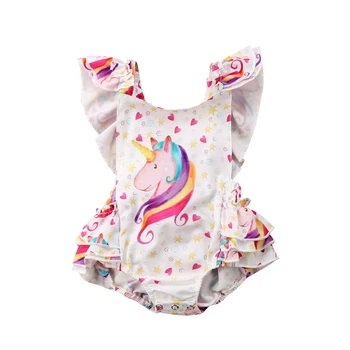 

2019 Summer Newborn Baby Girls Unicorn Printed Ruffles Romper Jumpsuit Outfits Clothes Set