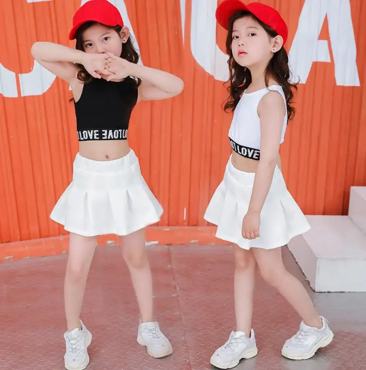 Kids Girls TIK Tok Summer 2 Pieces Set Crop Top & Skirt Set 