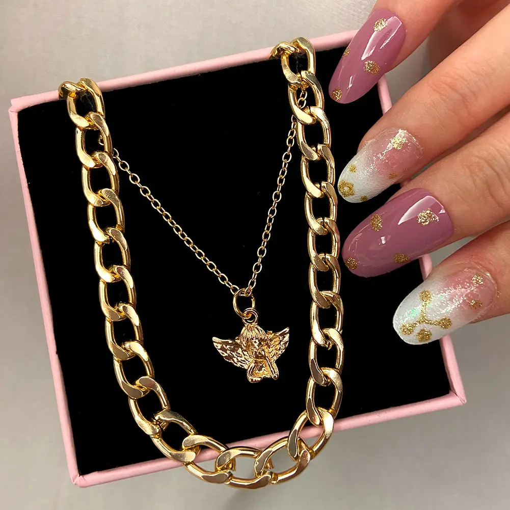 Женское ожерелье с подвеской JUST FEEL Angel золотистого и серебряного цвета Куба