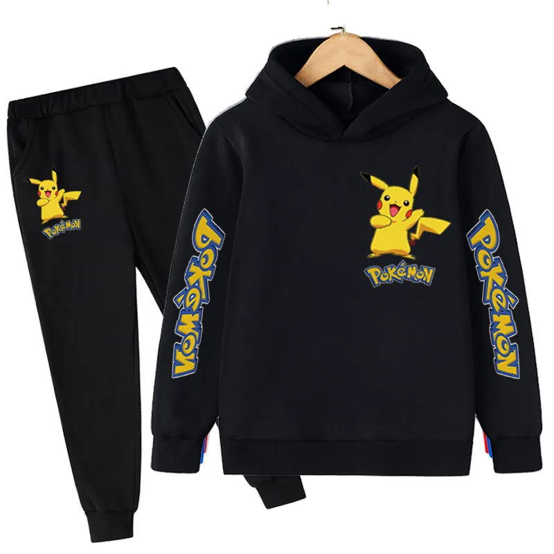 2022 New Children's Clothing Pikachu- Hoodie Pokemon- Suit Kids Hoodies Pants Two-piece Children Clothing Set 4-14 Years toddler hoodie boy Hoodies & Sweatshirts