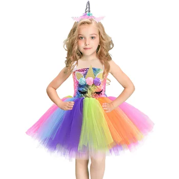 

Children Sequins Dress Tutu Mesh Skirt Princess Dress with Headband Party Photography Props for Kids Girls Height 90-100cm (Pink
