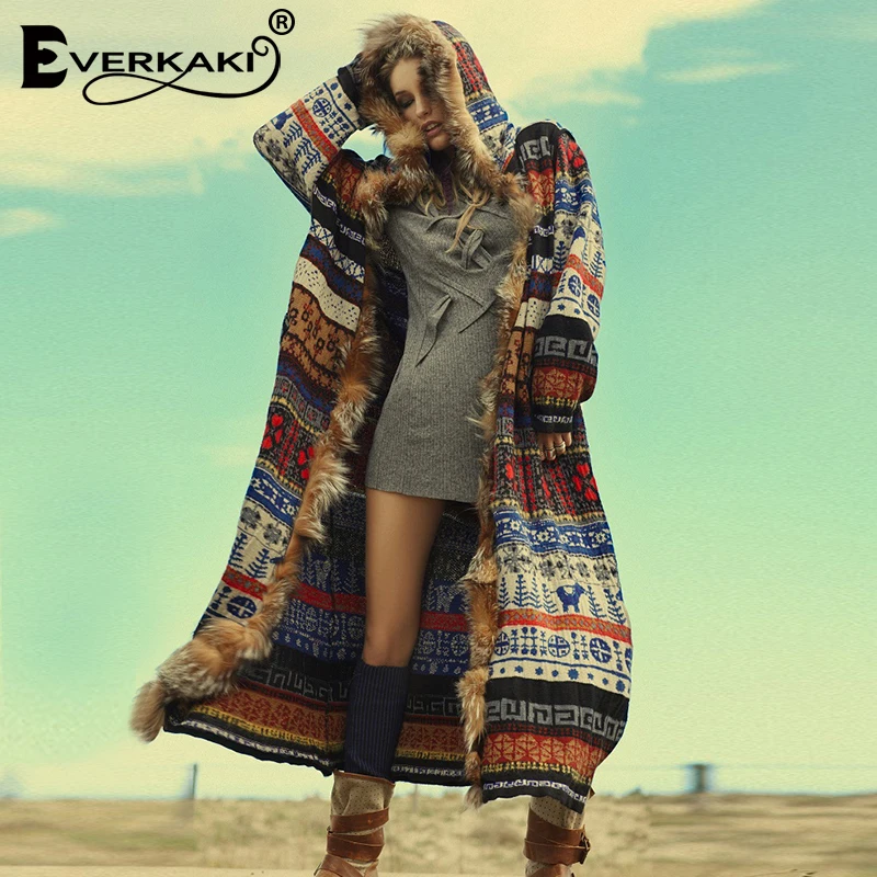 Promo  Everkaki Boho Fur Thick Coat Jackets Women Winter Chic Ladies Loose Vintage Bohemian Long Coats Jac
