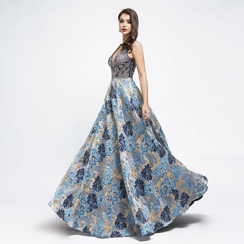 Элегантное уникальное жаккардовое рельефное вечернее платье новое поступление высококачественное торжественное платье темно-синее женское Макси Пышное Платье L5473
