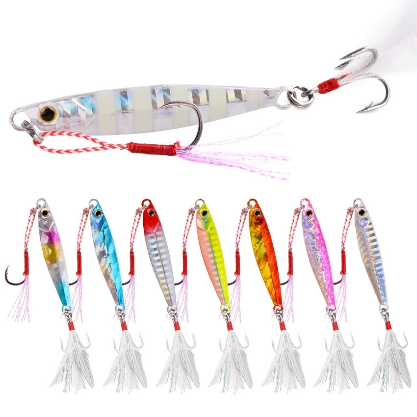 8Pcs Outdoor Hunting Fishing Glow Jigs 7g 10g 15g 20g Shore Casting Jigging Lead Fish Sea Bass Decoys Metal Bait Artificial Lure|Fishing Lures| - AliExpress