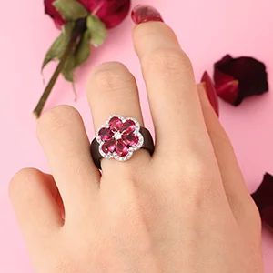 Элегантный Sytel Woemn кольцо CZ кристалл в форме Красного цветка керамические кольца для женщин красивые кольца для женщин Свадебные украшения подарок - Цвет основного камня: Black