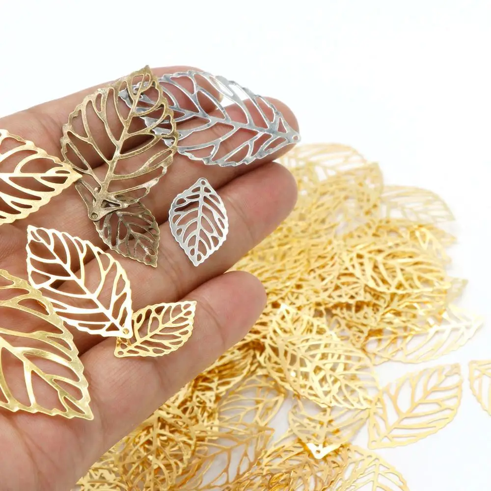 Elegant Metal Filigree Leaf Pendants for Jewelry Crafting - 100 Pieces