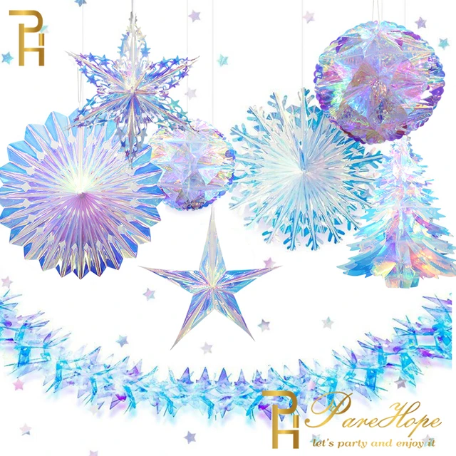 Christmas Hanging Ornaments, Iridescent Snowflake Star Honeycomb Ball Xmas  Tree Fan Party Ceiling Hanging Decorations for Christmas Wedding Birthday