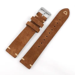 Handcrafted Suede Leather Watch Strap with Quick Release - Retro Style, Various Widths - 20mm silver buckle (Brown)