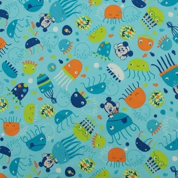 

1 yard Mickey and Jellyfish on blue background printed Cotton Poplin Fabric, animal fabric,cartoon fabric (width=140cm)