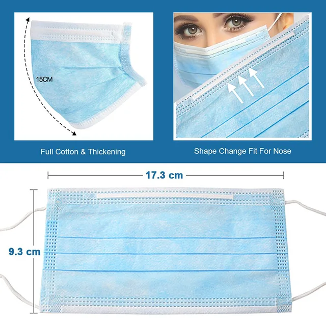 US $16.50  in Stock 10pcs/lot Antivirus Disposable Mouth Mask Virus Nonwove 3 Layer Men Women Face kids Dust m