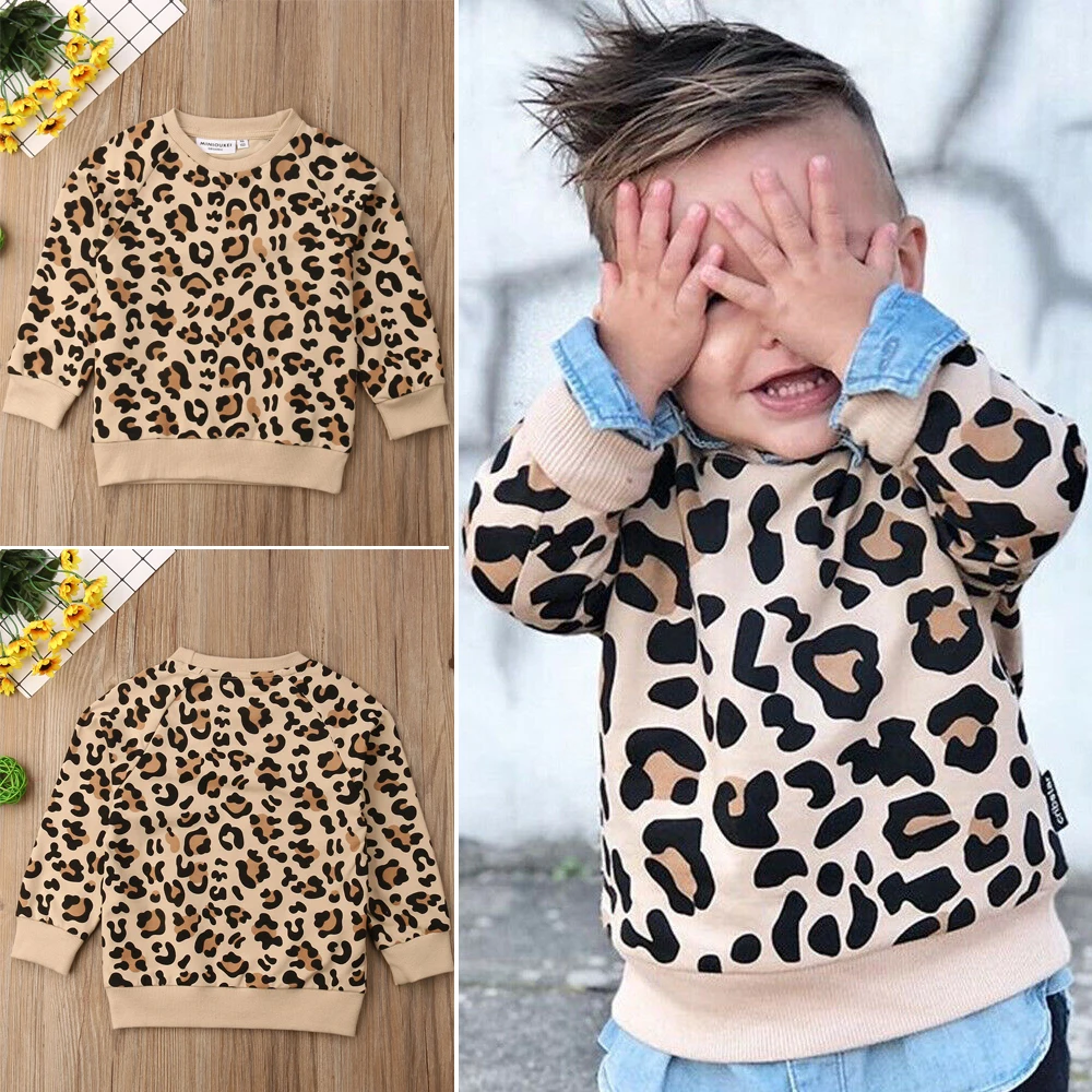 Новое поступление; Повседневный свитер с леопардовым принтом для маленьких мальчиков и девочек; топ с длинными рукавами для малышей; толстовка; пальто; От 1 до 7 лет