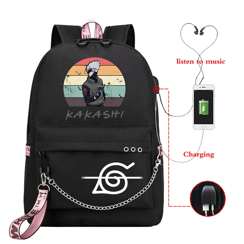 KAKASHI Anime mochilas Naruto mochila USB portátil mochila colegial para  niños de viaje mochila Rosa Anime mochila para la escuela|Mochilas| -  AliExpress