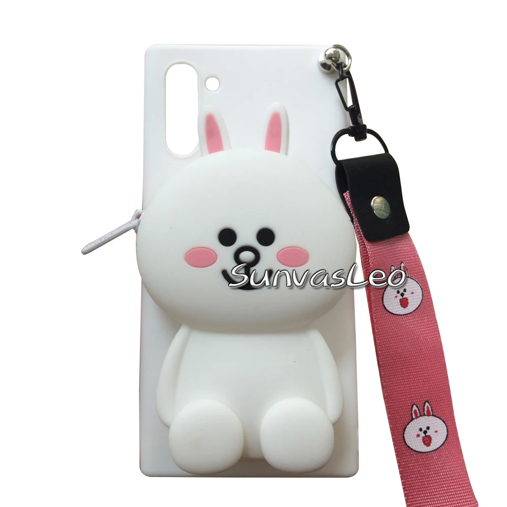 3D кошелек для samsung Galaxy Note 10/Note 10 Plus, мягкий силиконовый чехол с изображением животных из мультфильма, чехол-кошелек, чехол для телефона с цепочкой и кабелем - Цвет: White Rabbit