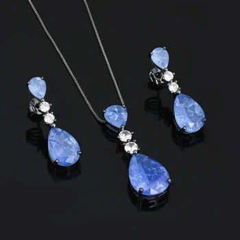 

Newranos water drop shape stud earrings and pendant necklace set blue fusion party jewelry sets women gift SFX003912