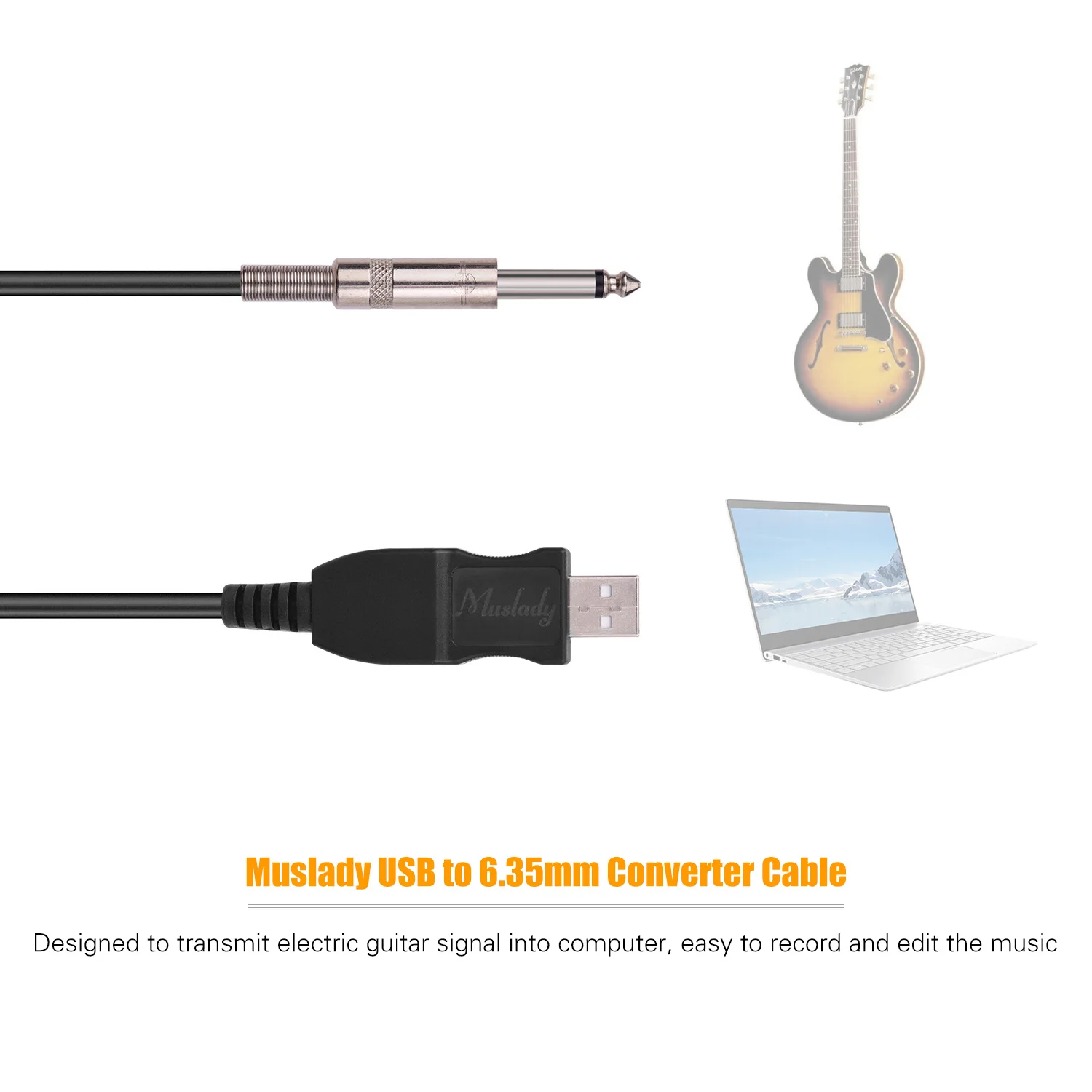 Кабель переходник Muslady для гитары USB интерфейс папа моно кабель конвертер