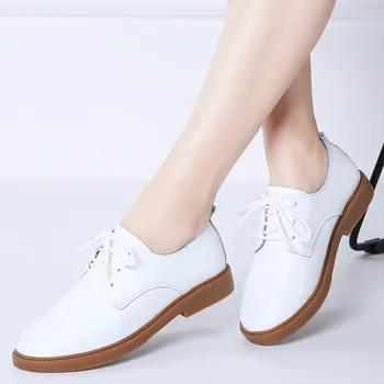 

2020 Autumn Women Loafers Comfort Genuine Leather Flats Shoes Lace Up Woman Moccasins Oxfords Work Shoes Free Shipping