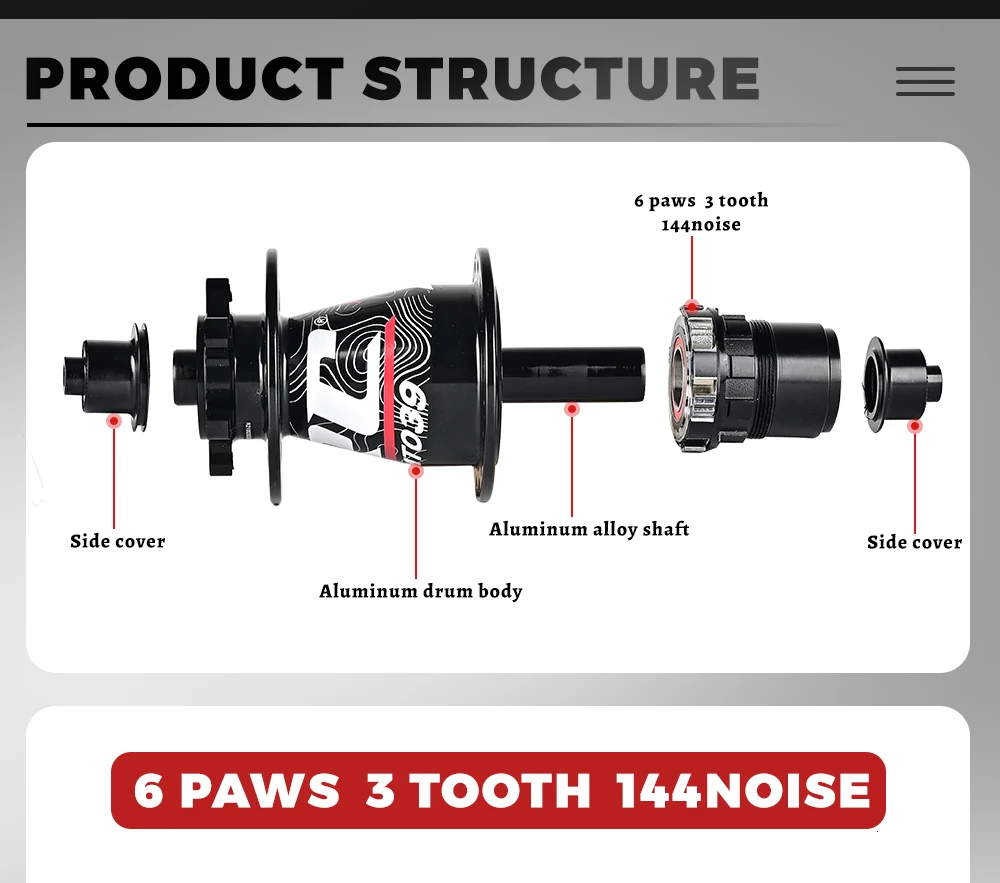 ARC Hub 6 Pawls 3 Tooth 114 Clicks Mountain Bike Hub Disc Brake Front 9x100 15x100 Rear 10x135 12x142 For Sram XD 12V Bike Part