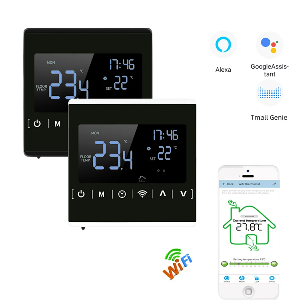 85-250V ship form Russia 110v 220v Touch Screen Black Back Light Programmable Thermostat Warm Floor Temperature Controller WIFI