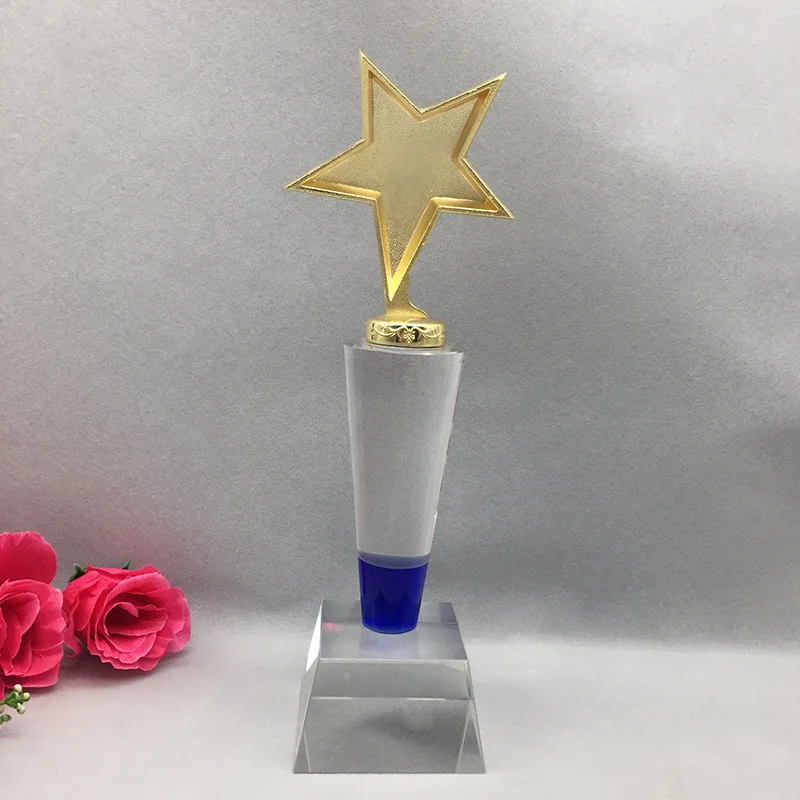 

Build All Kinds of Organic Glass Trophy Acrylic Crystal Trophy Metal Five-Pointed Star Gold Beautiful Technology Processing