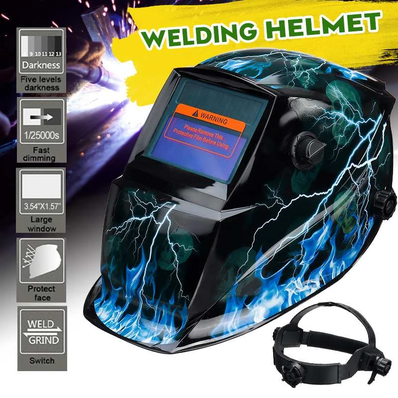 AU Adjustable Solar Welding Welder Mask Headband Auto Dark Darkening Helmet New