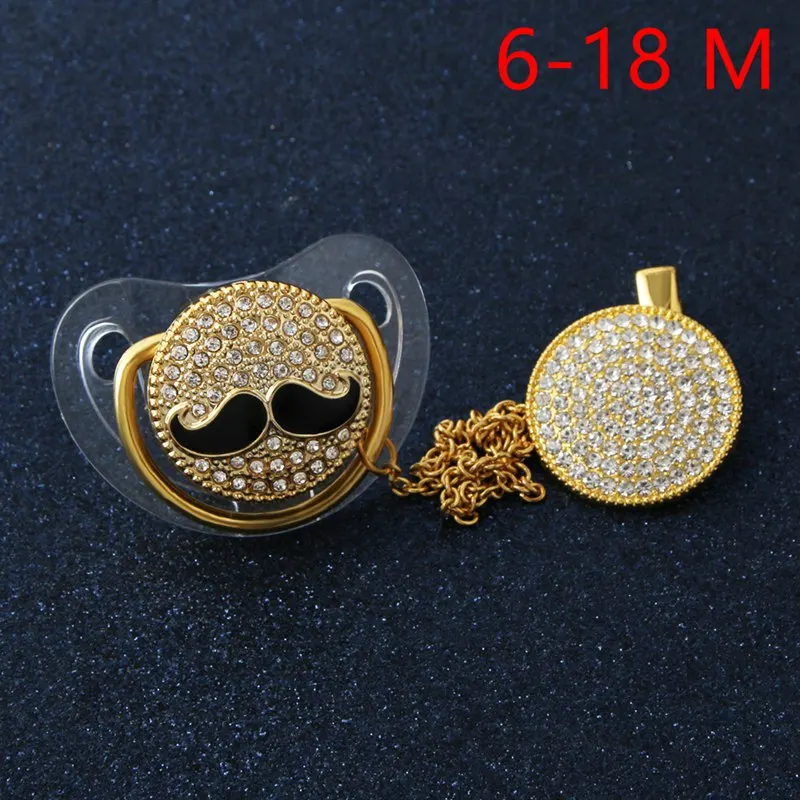 6-18 M Transparent Роскошные Смешные Детские Усы Bling Соска Детские Основы Жемчуг Кристалл Пустышка Цепочка Пустышка Пустышка Соска - Цвет: 6-18 M Transparent