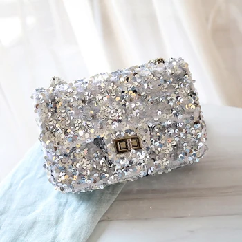 

Women Fahsion Evening Bag Pure Color Shining Sequin Clutch Purse Lady Girl Saprking Crossbody Shoulder Handbag Trendy Design