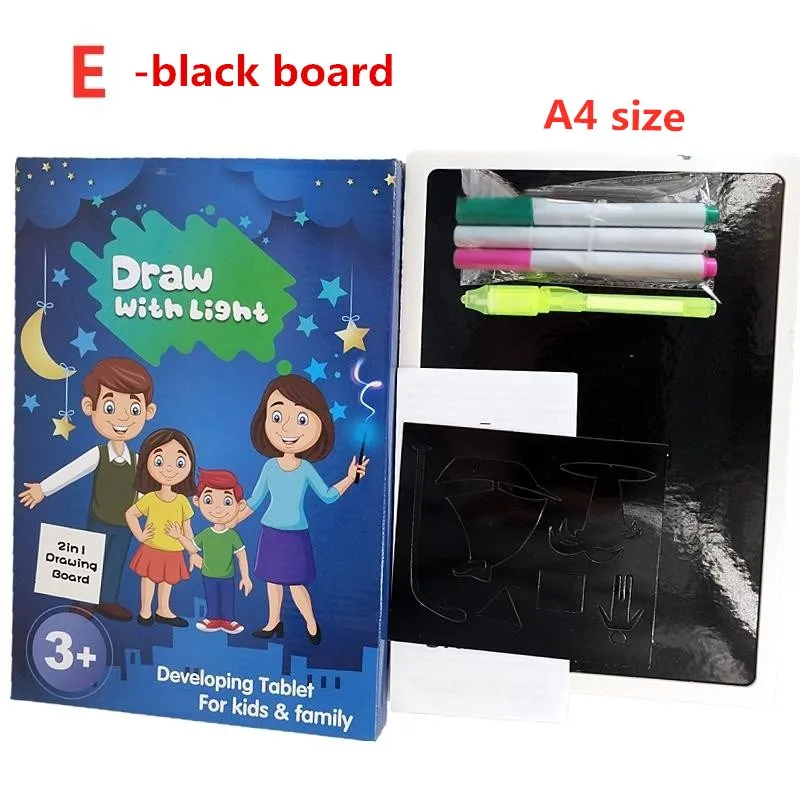 New A4 Black 1 шт. A4 A5 светодиодный светящийся чертежный щит для рисования граффити, планшет для рисования, волшебное рисование, светильник-забавная флуоресцентная ручка, обучающая игрушка - Color: New A4 Black