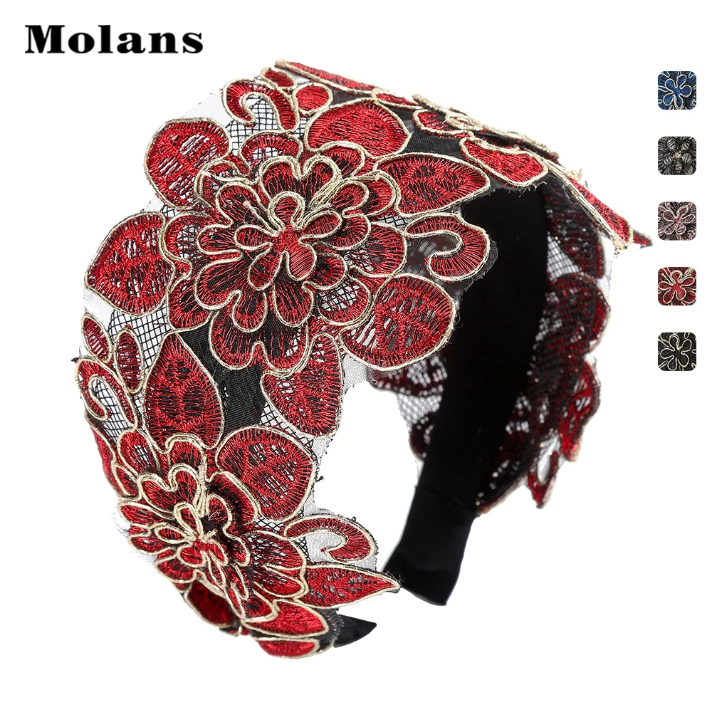 

MOLANS Solid Color Flower Hollow Out Headband Women Autumn Winter Wide Hair Bands New Mesh Hair Hoop Bezel Hiar Accessories 2019