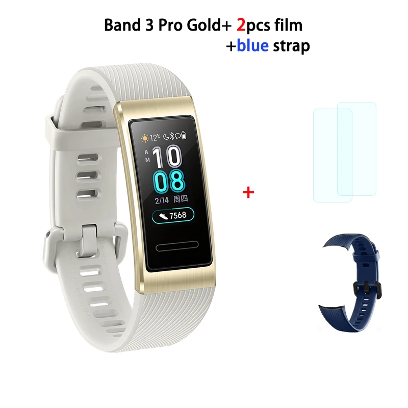 HUAWEI Band 3 Pro Smart Band все-в-одном фитнес-трекер активности, водонепроницаемость 5 АТМ, пульсометр, встроенный gps - Цвет: 3pro gold n blue